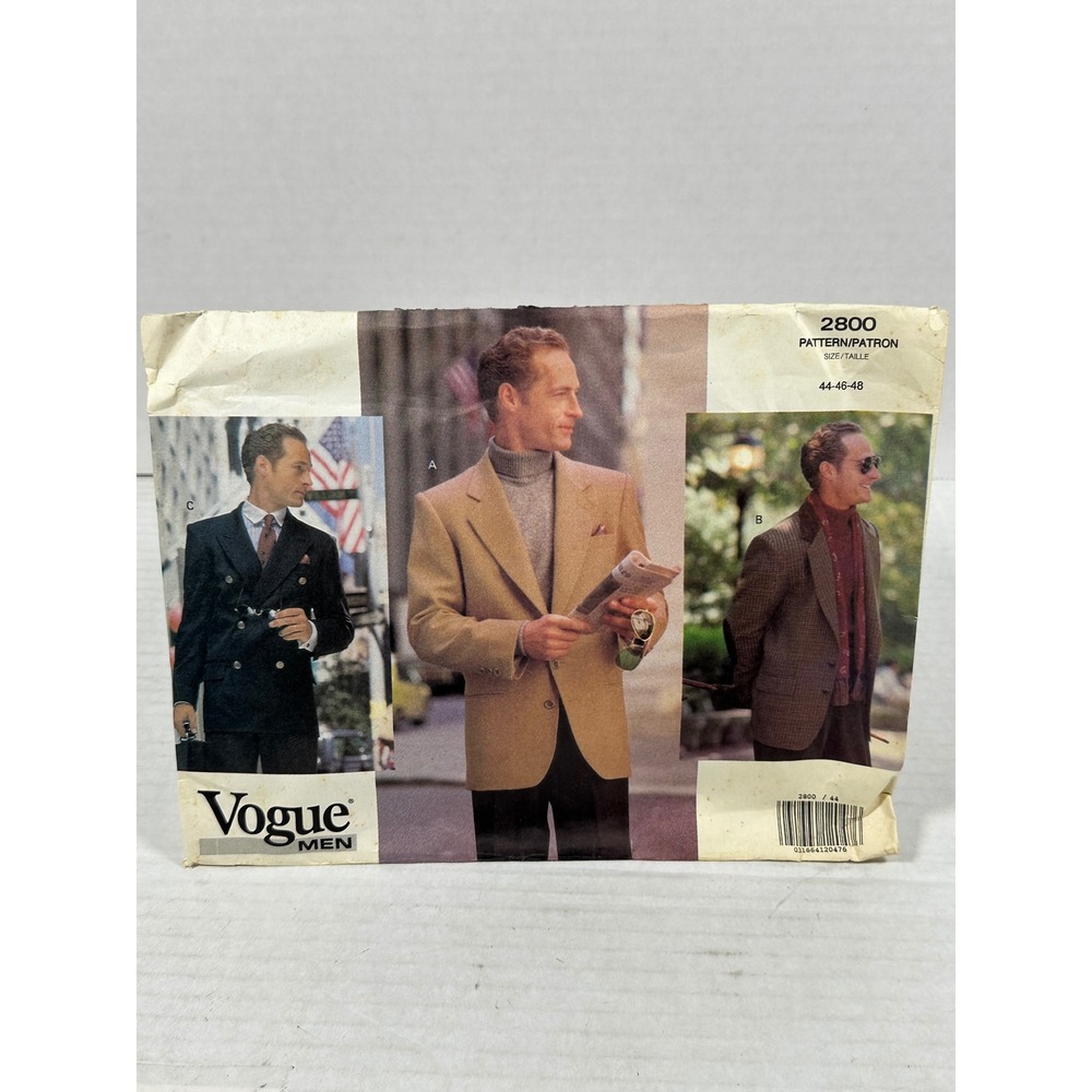 Vogue Men 2800 Sewing Pattern Jacket Blazer Single Double Breasted Size 44-48